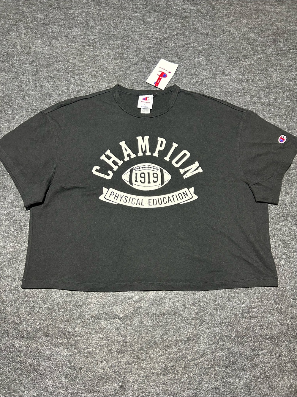 Champion Black Graphic Women’s Cropped T-Shirt Loose Fit